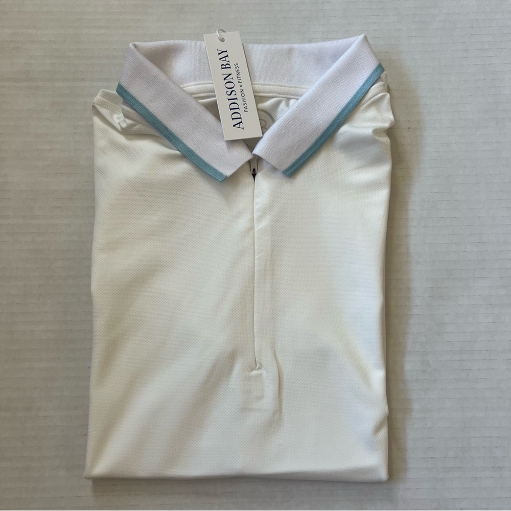 Addison Bay Courtside Polo Shirt White Blue Stripe Golf Tennis Small NWT - Picture 6 of 13